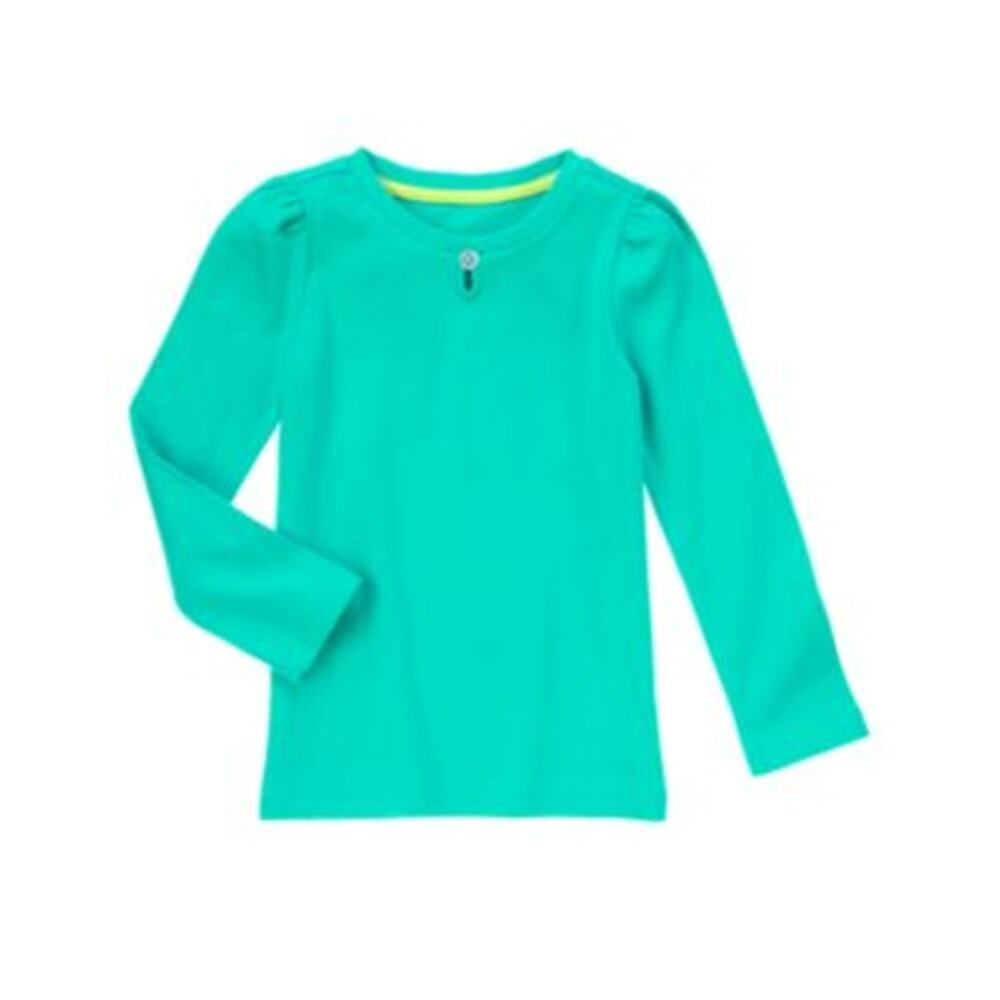 Gymboree Girls Top Size 7 Wintergreen‎ Gem Button Keyhole Tee Color Happy NEW